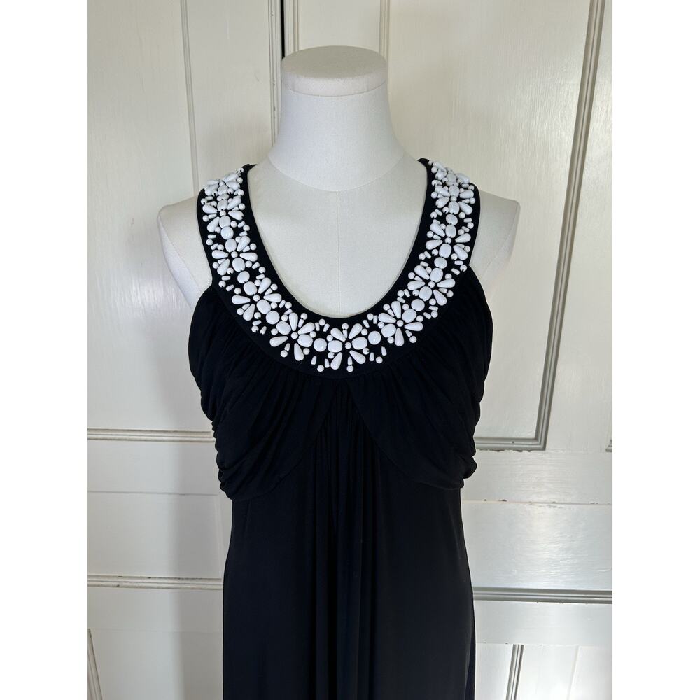 Soft Surroundings Beaded Ruched Jersey Maxi Dress Womens Size 8 Black Classic - Picture 2 of 8